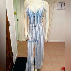 Japna Wide Leg Cropped Jumpsuit w/ Back Cutout and bow green & white size M